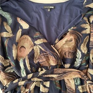 Fashion Nova Navy and Gold Leaf Print Dress - size 1X